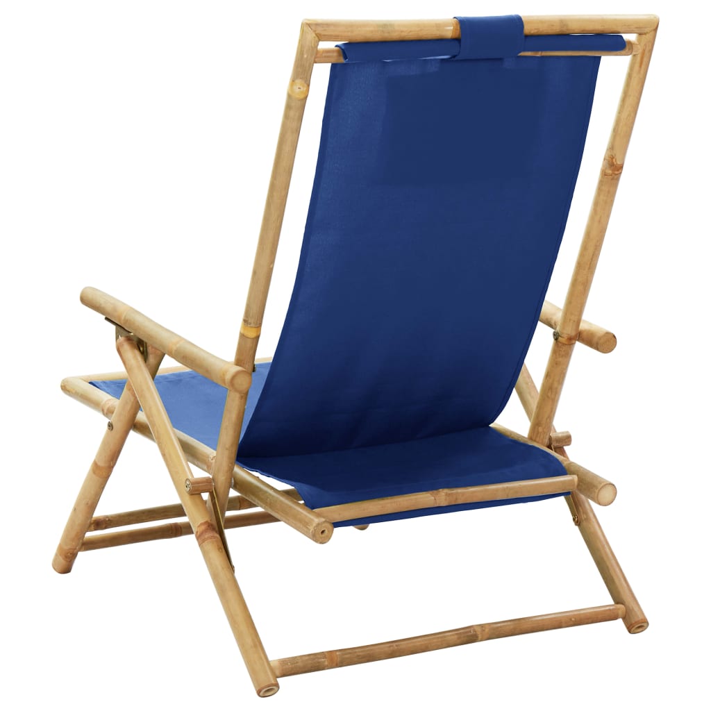 Klappbarer Liegestuhl, marineblau, Bambus und Stoff