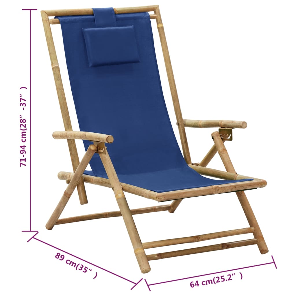Klappbarer Liegestuhl, marineblau, Bambus und Stoff