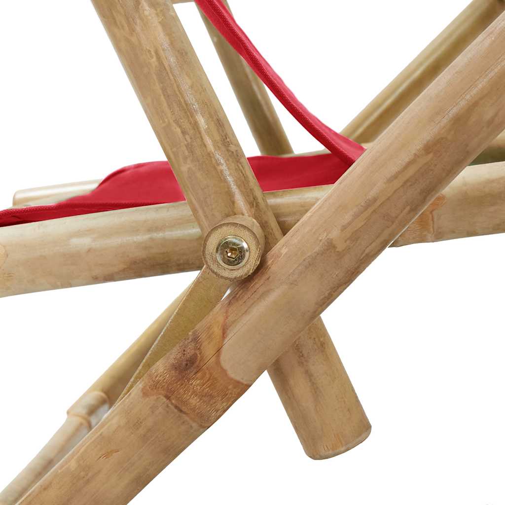 Klappbarer Liegestuhl aus rotem Bambus und Stoff