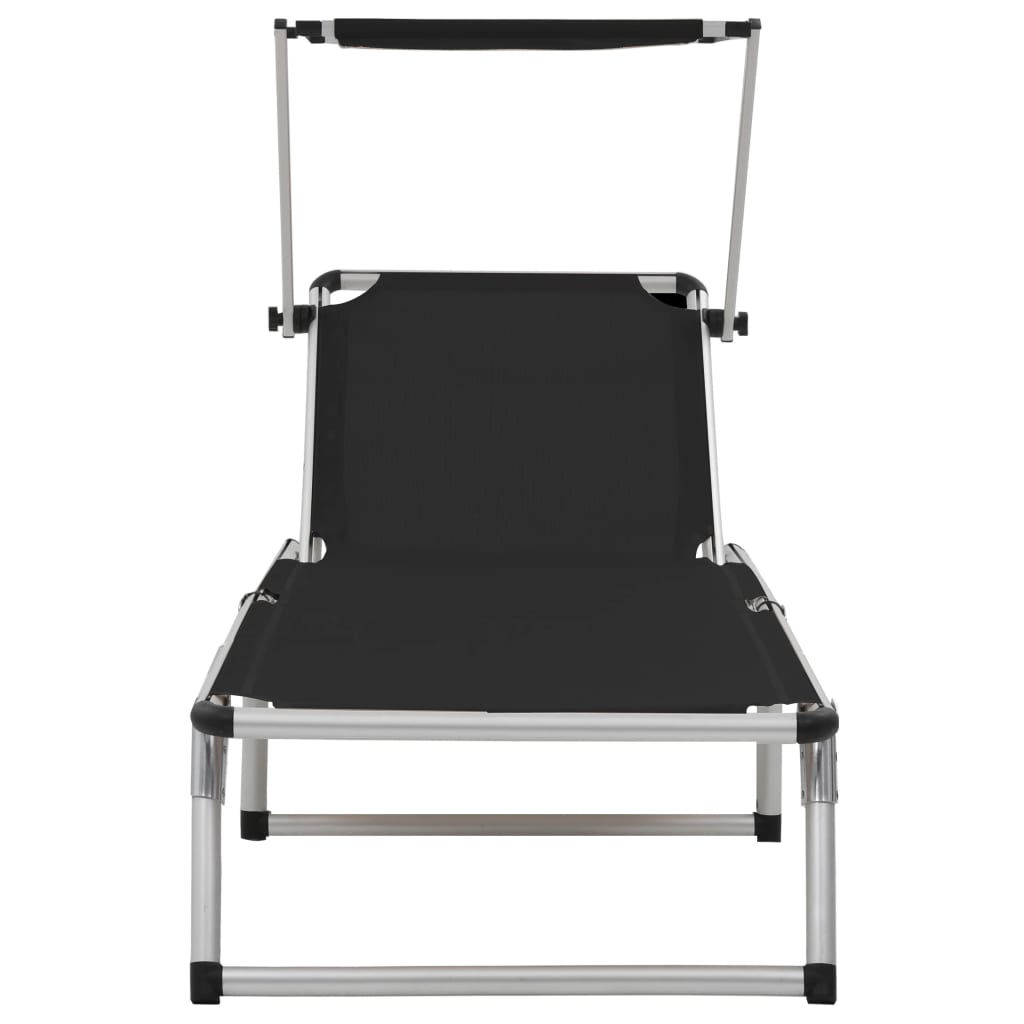 Folding sun loungers with roof 2 pcs. Alu Textilene Black