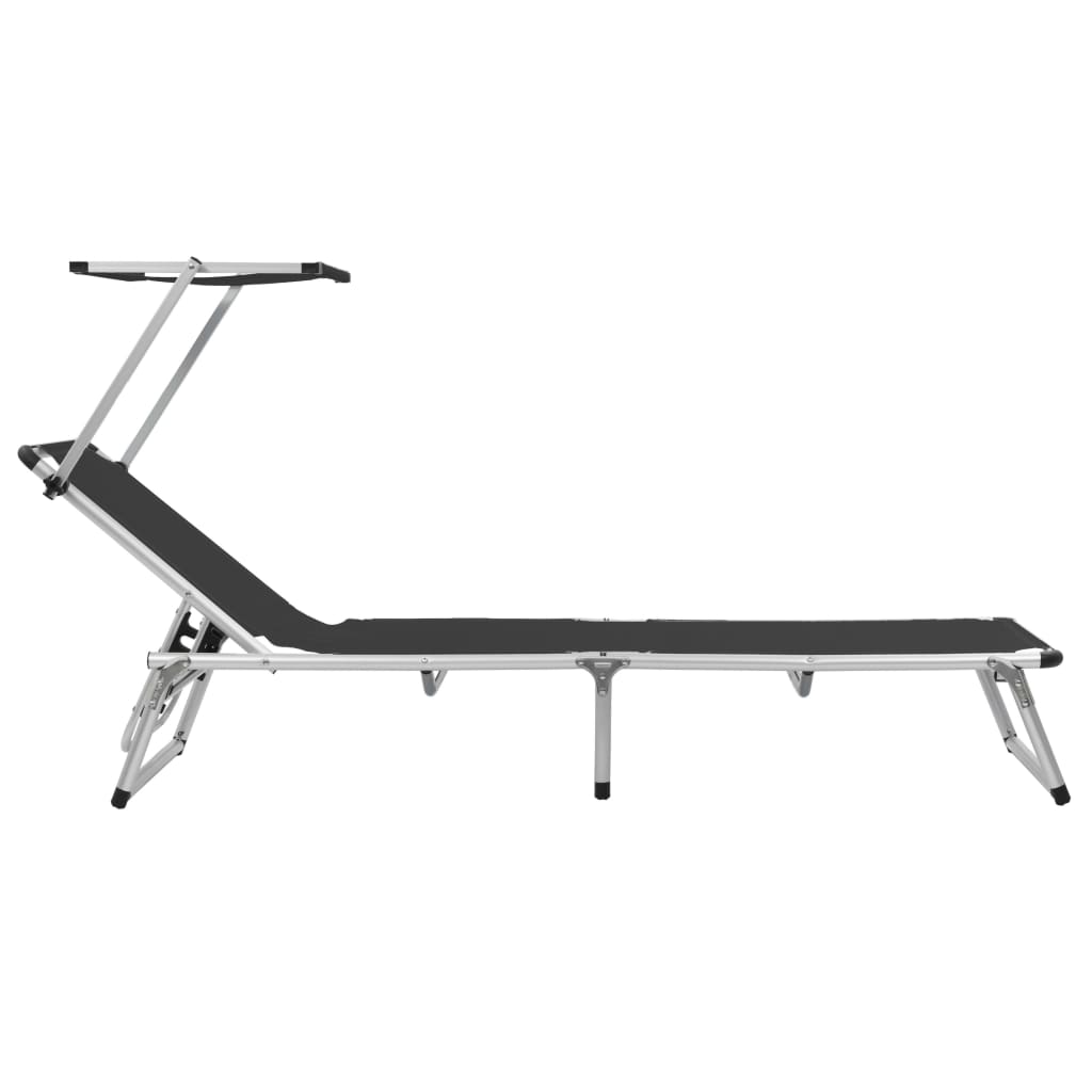 Folding sun loungers with roof 2 pcs. Alu Textilene Black