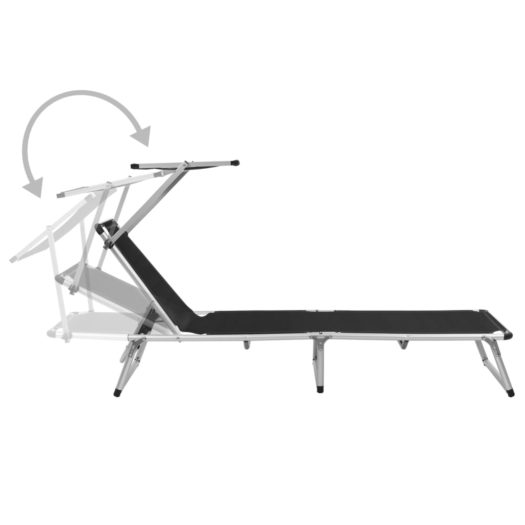 Folding sun loungers with roof 2 pcs. Alu Textilene Black