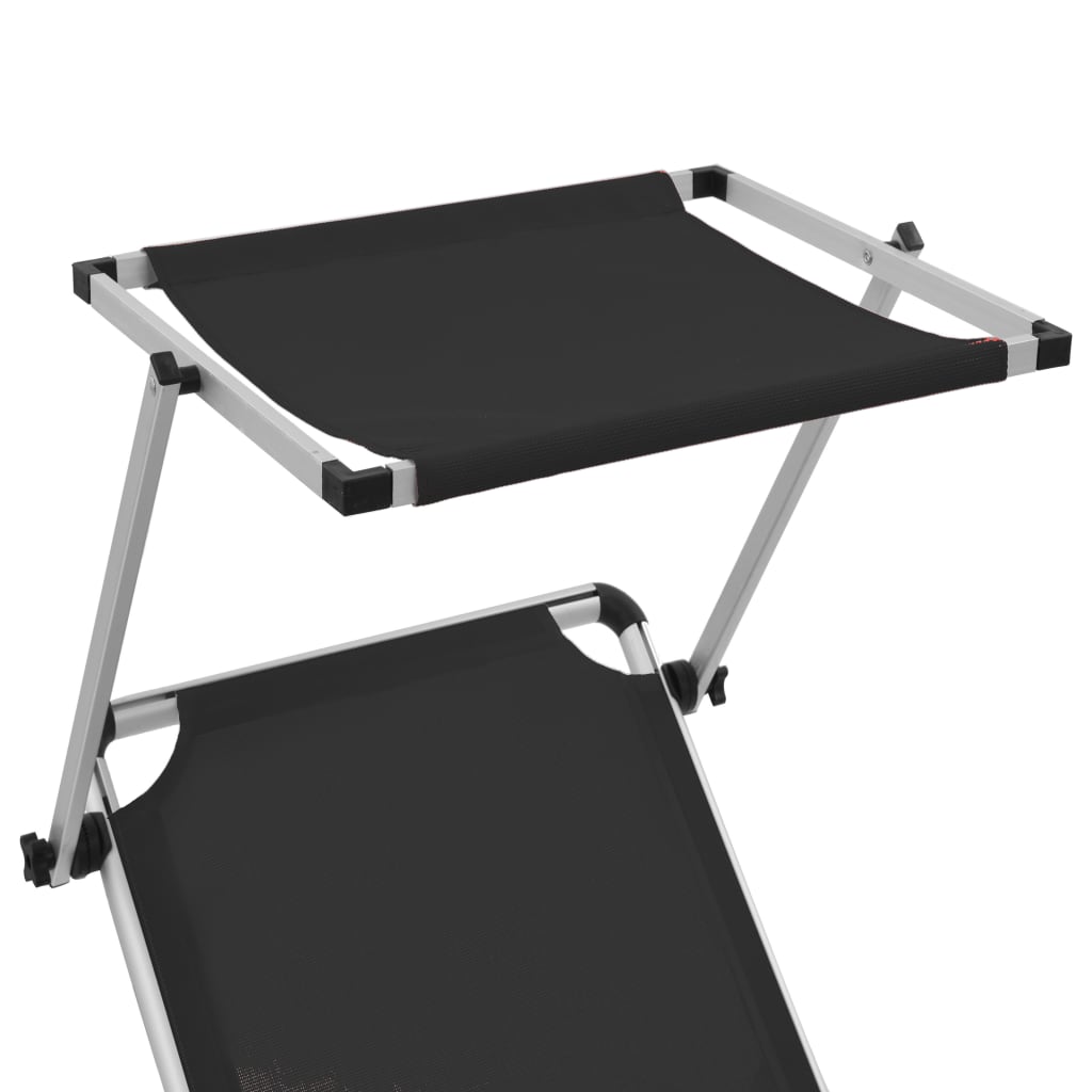 Folding sun loungers with roof 2 pcs. Alu Textilene Black