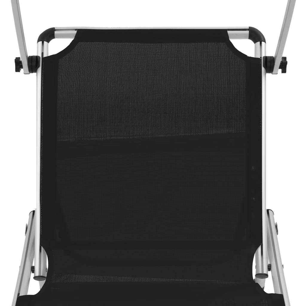 Folding sun loungers with roof 2 pcs. Alu Textilene Black