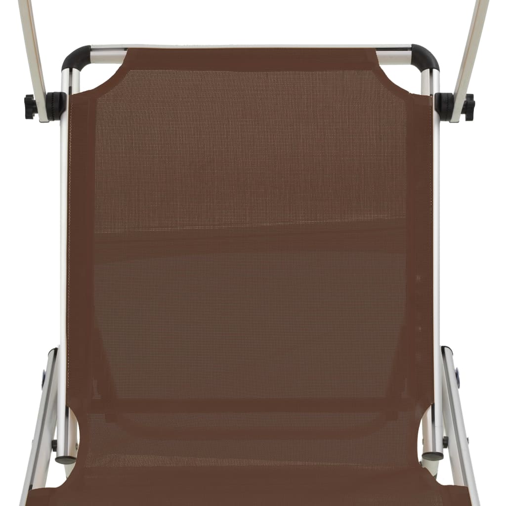 Folding sun loungers with roof 2 pcs. Alu Textilene Brown