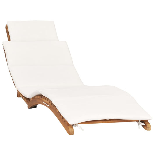 Folding sun lounger with cream-white cushion made of solid teak wood