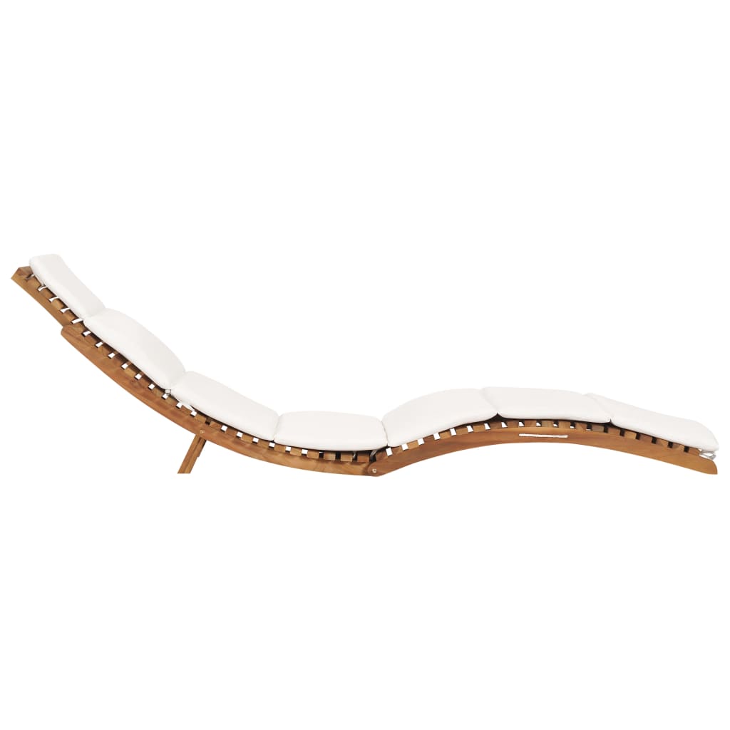 Folding sun lounger with cream-white cushion made of solid teak wood