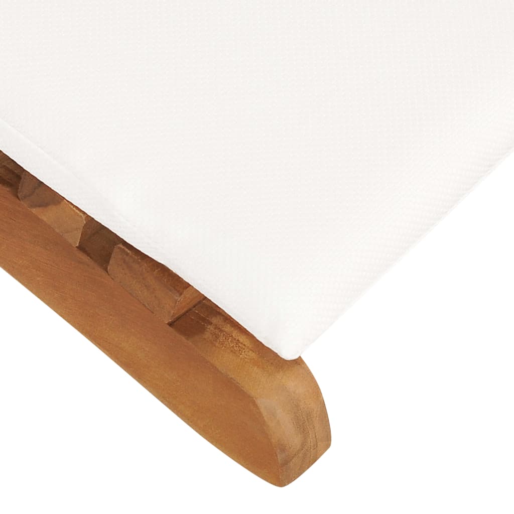 Folding sun lounger with cream-white cushion made of solid teak wood