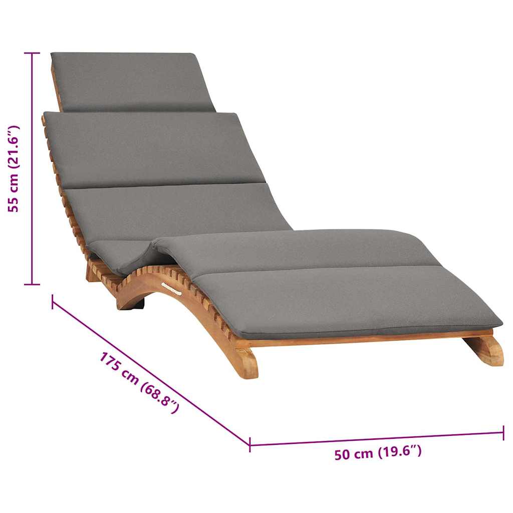 Klappbare Sonnenliege mit Dunkelgrauer Auflage Massivholz Teak