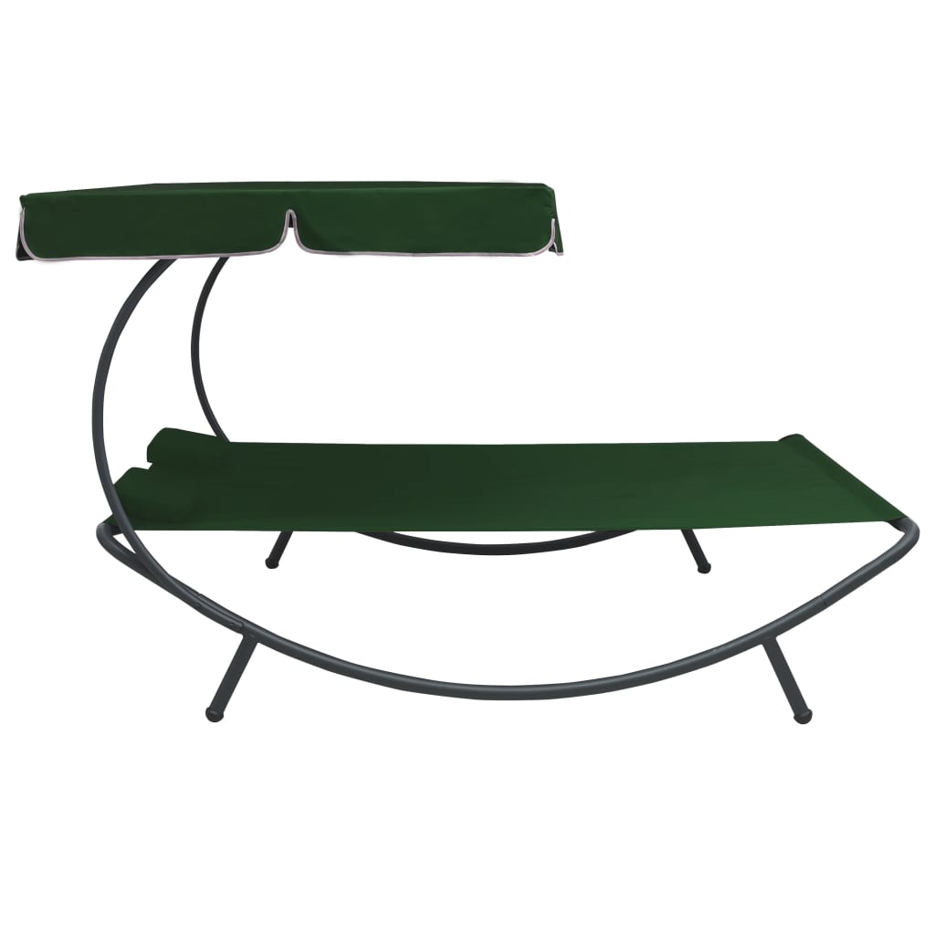 Chaise longue avec auvent et coussins verts