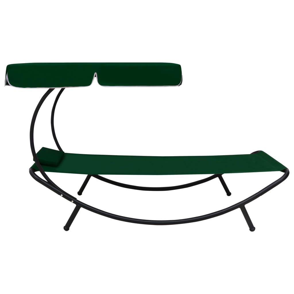 Chaise longue de jardin avec auvent et coussins verts