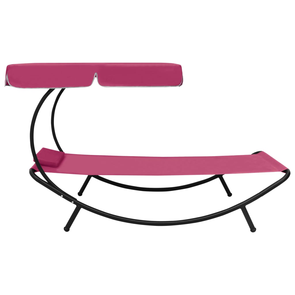 Chaise longue de jardin avec auvent et coussins roses