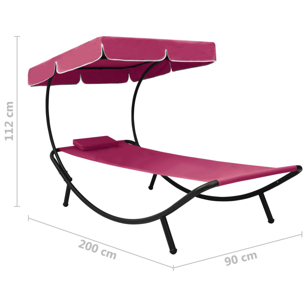 Chaise longue de jardin avec auvent et coussins roses