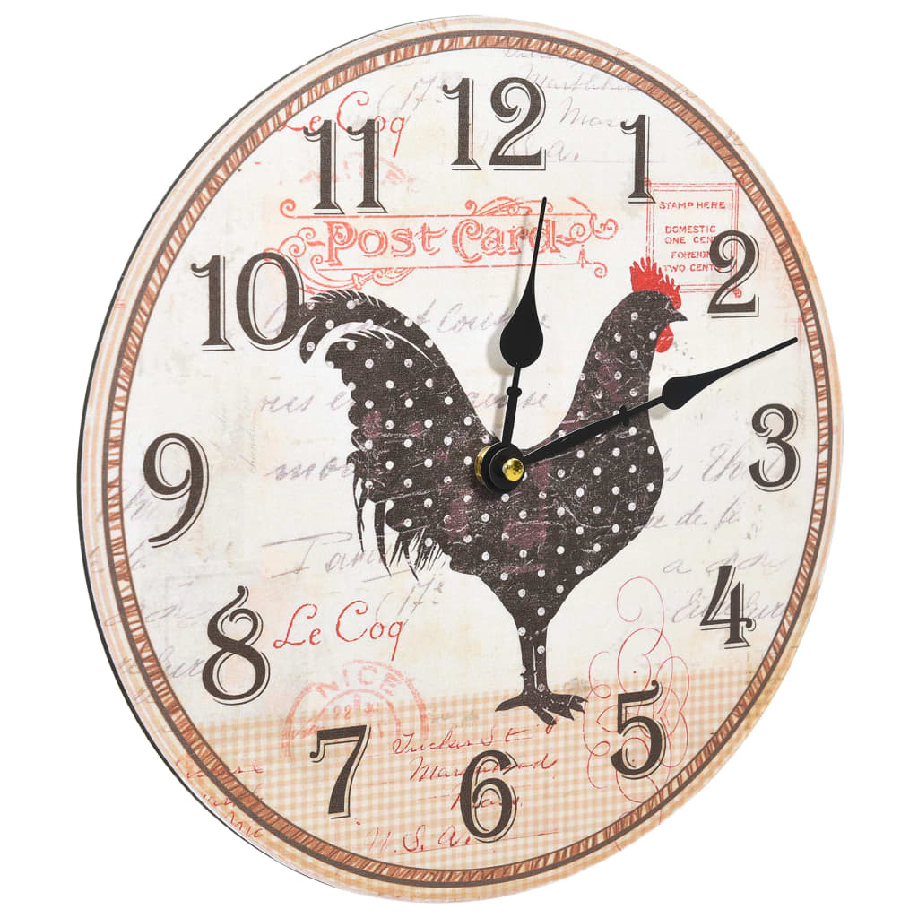 Wanduhr mit Huhn-Design Mehrfarbig 30 cm MDF