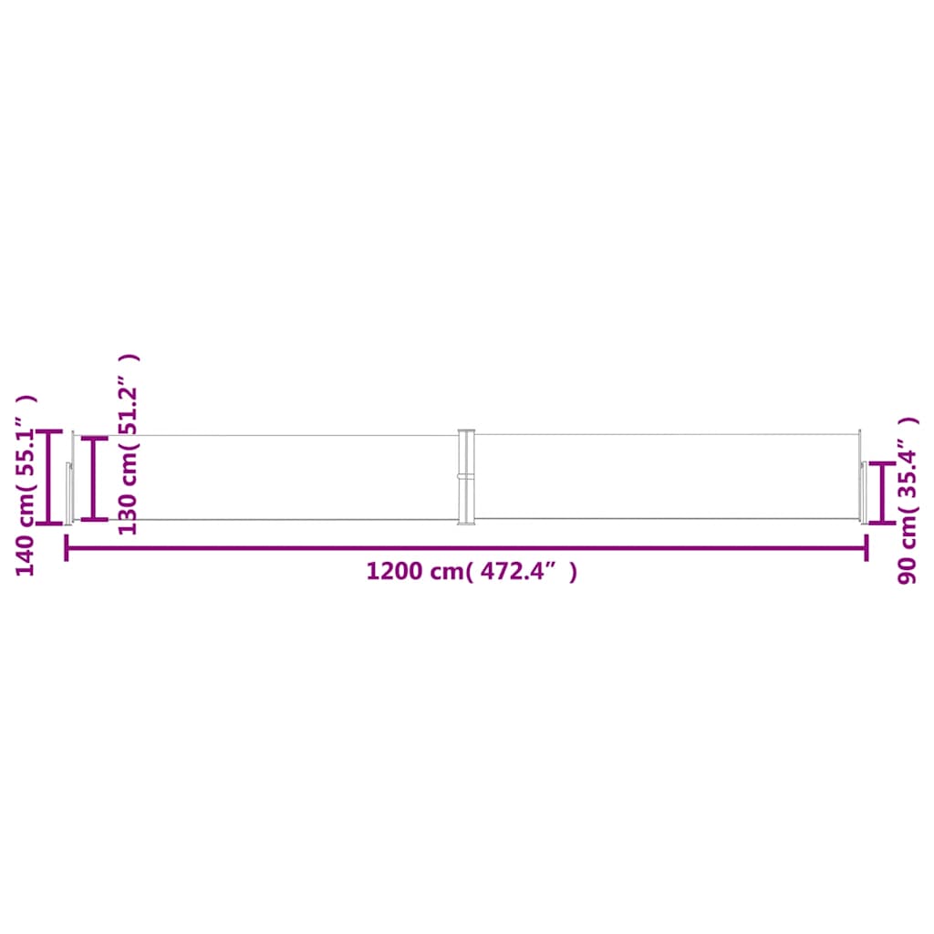 Ausziehbare Seitenmarkise 140x1200 cm Creme