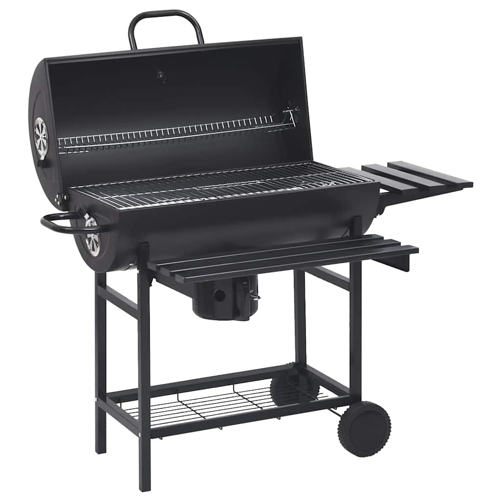 Chariot de barbecue avec roulettes et étagères, acier noir, 115 x 85 x 95 cm