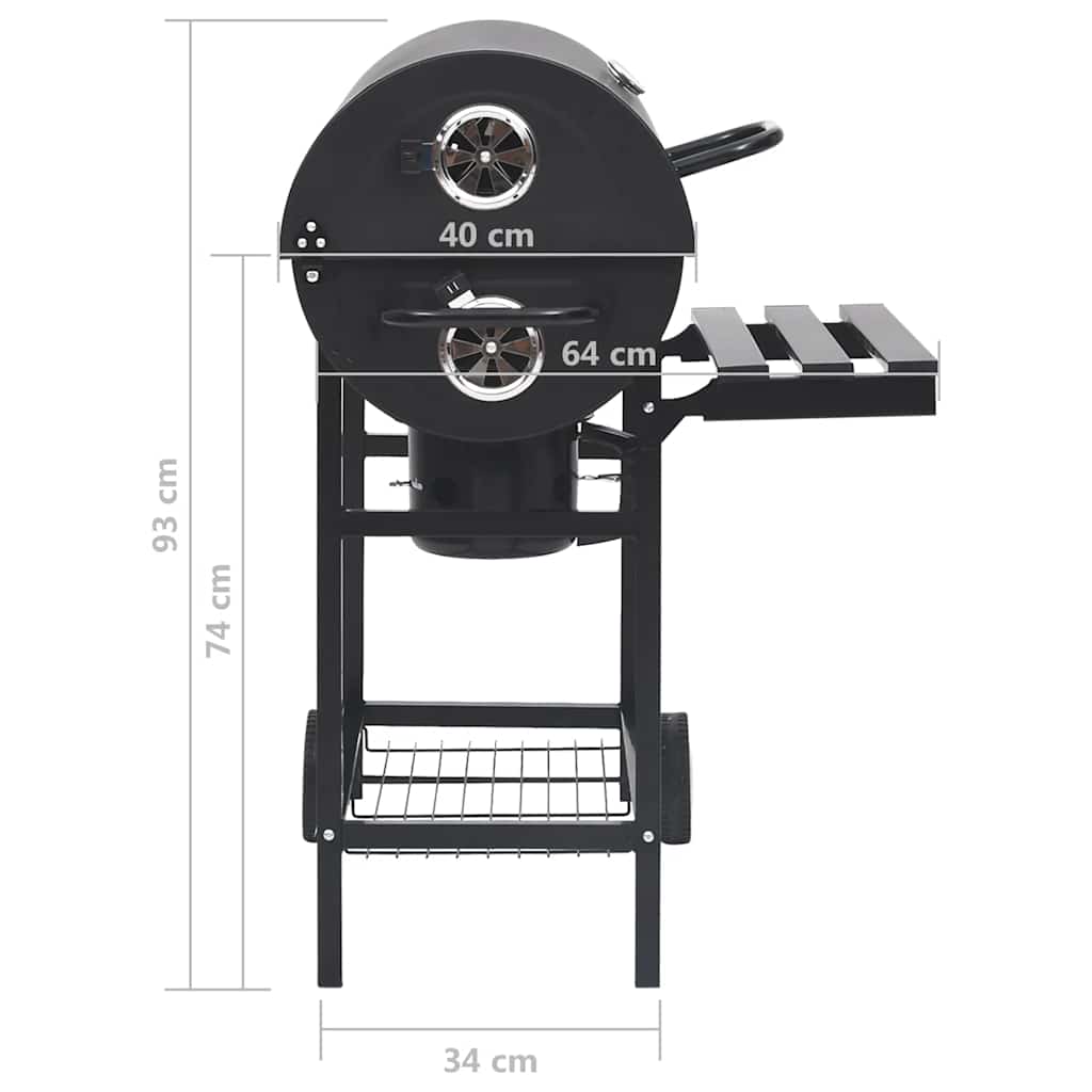 Chariot de barbecue avec roulettes et étagères, acier noir, 115 x 85 x 95 cm
