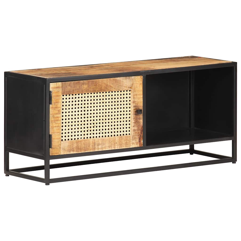 TV-Schrank 90x30x40 cm Raues Mangoholz und Wiener Geflecht