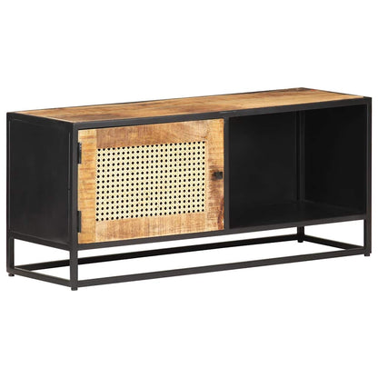 TV-Schrank 90x30x40 cm Raues Mangoholz und Wiener Geflecht