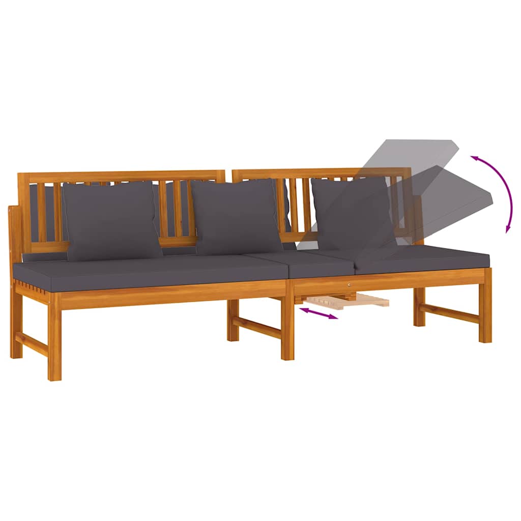Tagesbett mit Grauen Kissen 200x60x75 cm Massivholz Akazie