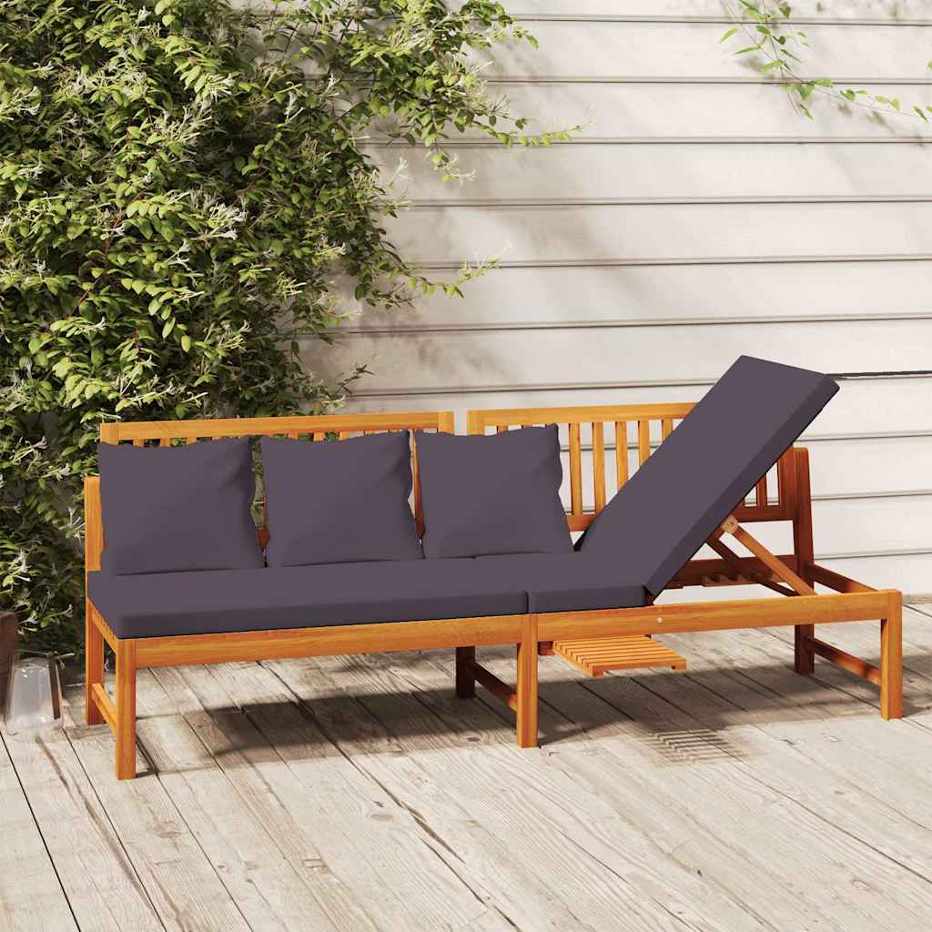Tagesbett mit Grauen Kissen 200x60x75 cm Massivholz Akazie