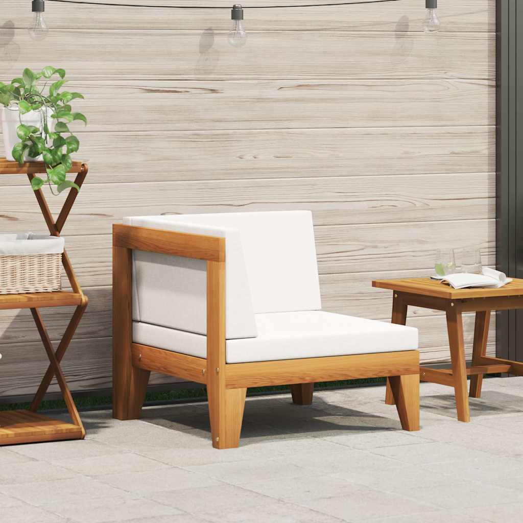Modular-Ecksofa mit Cremeweißen Kissen Akazie Massivholz