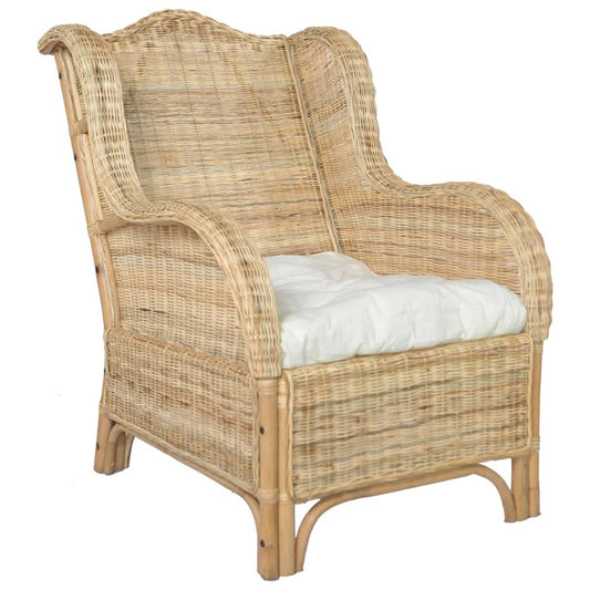 Fauteuil avec coussins en rotin naturel et lin