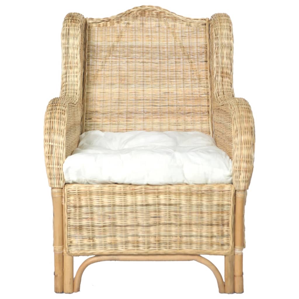 Fauteuil avec coussins en rotin naturel et lin