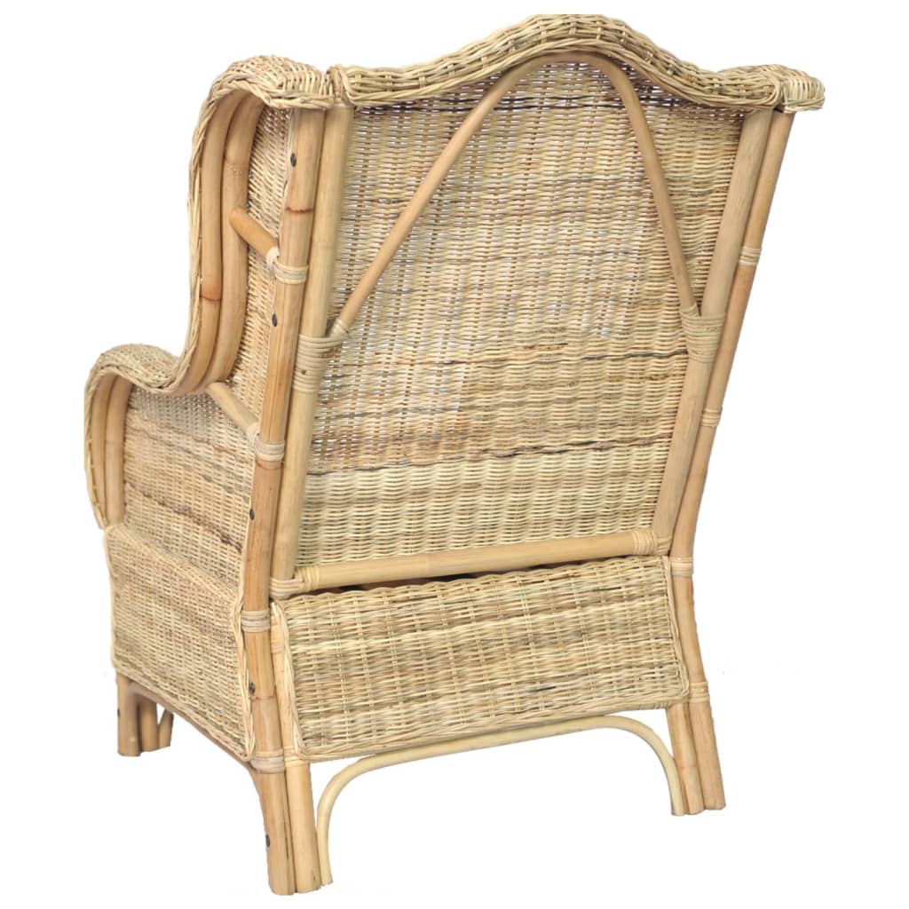Fauteuil avec coussins en rotin naturel et lin