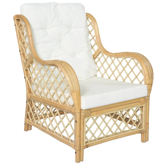 Fauteuil avec coussins Rotin naturel et lin