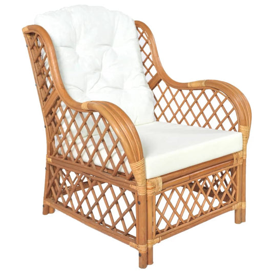 Fauteuil avec coussin en rotin marron clair et lin