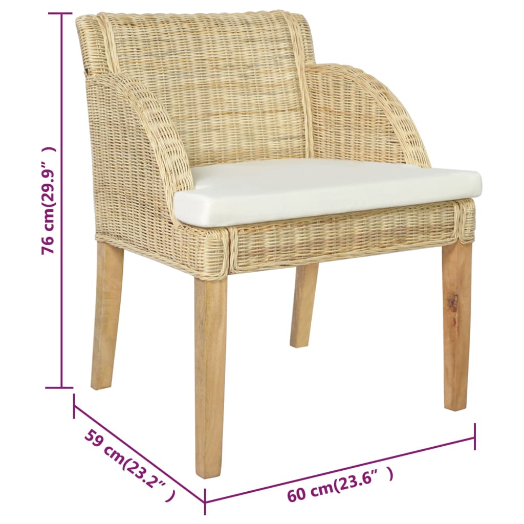 Esszimmerstühle mit Kissen 2 Stk. Natur Rattan