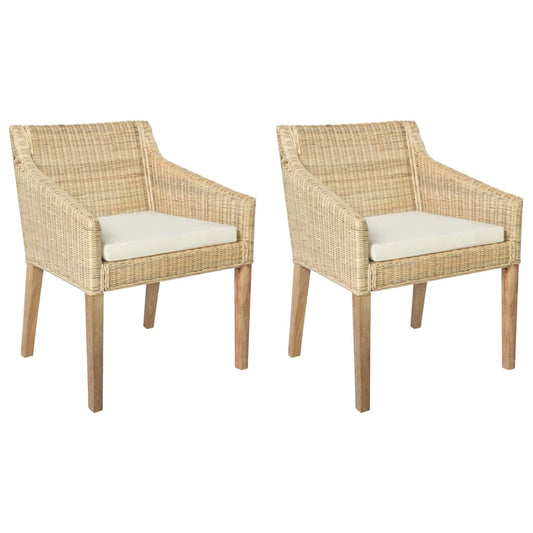 Esszimmerstühle mit Kissen 2 Stk. Natur Rattan