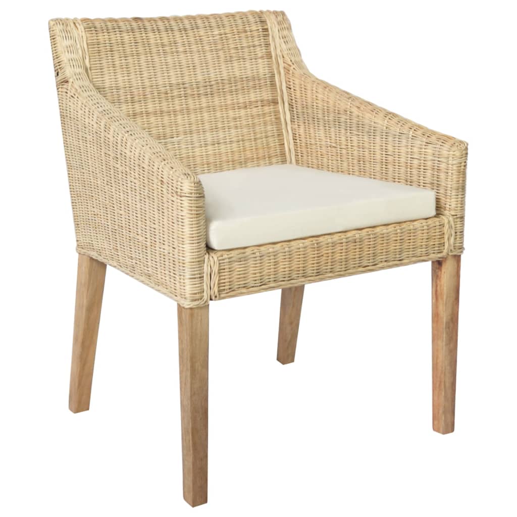 Esszimmerstühle mit Kissen 2 Stk. Natur Rattan