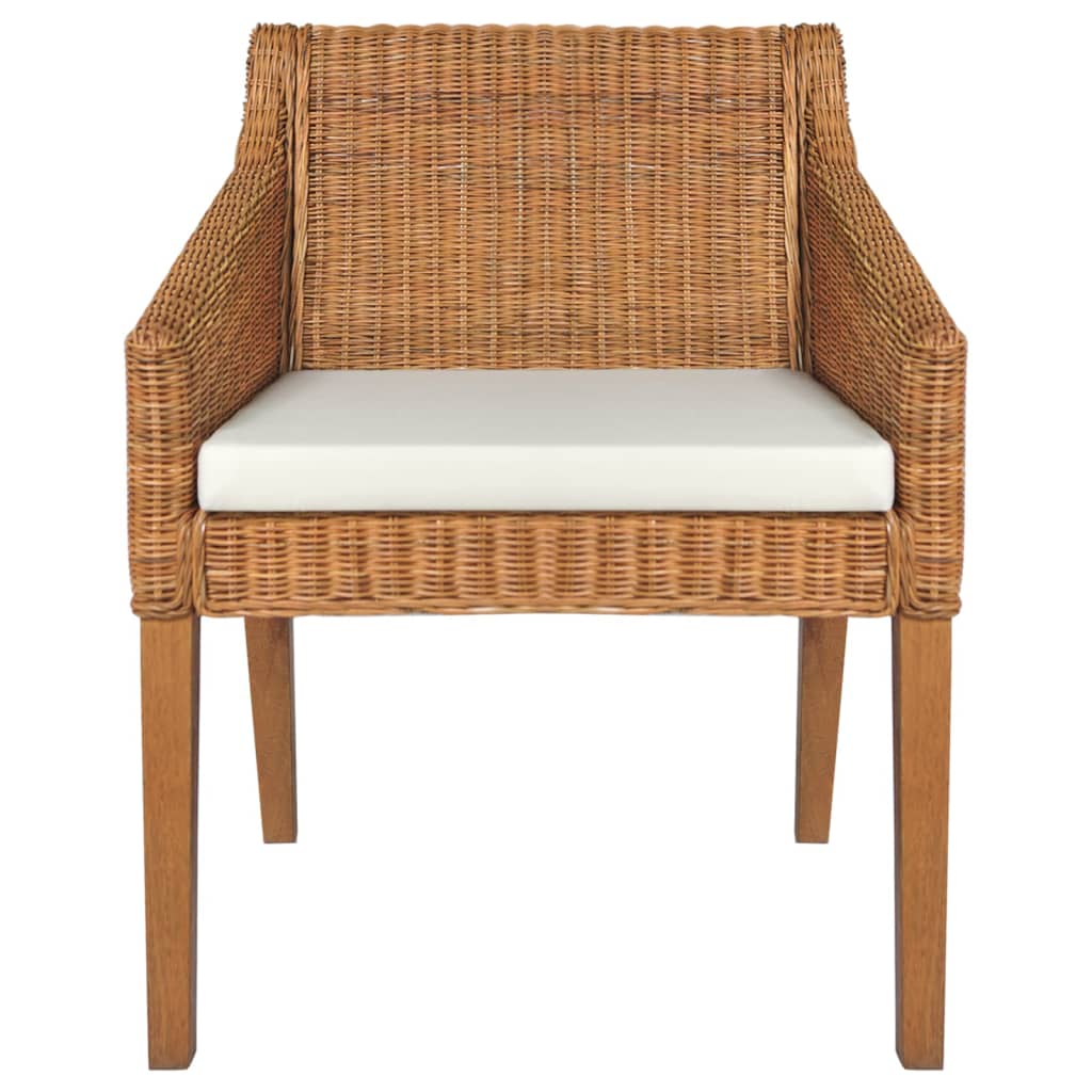 Esszimmerstühle mit Kissen 2 Stk. Hellbraun Natur Rattan
