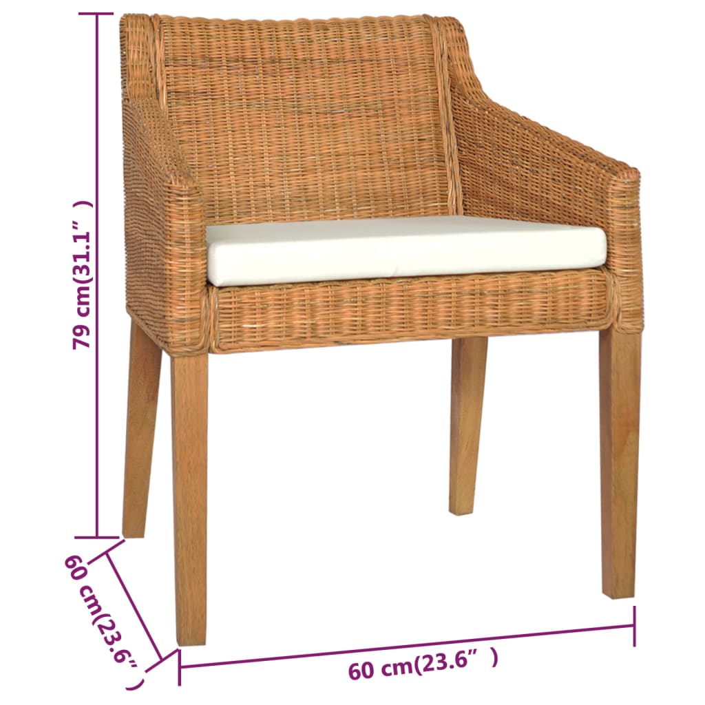 Esszimmerstühle mit Kissen 2 Stk. Hellbraun Natur Rattan