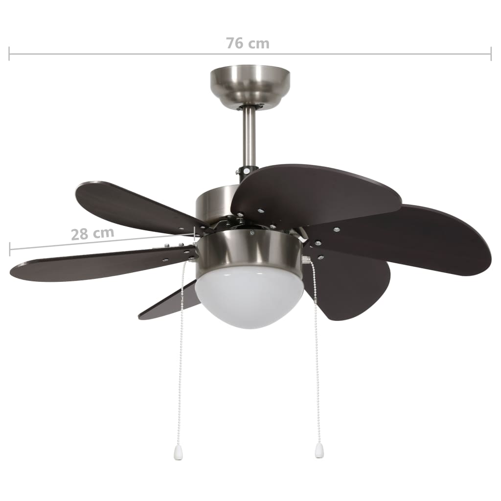 Ventilateur de plafond avec lampe 76 cm marron foncé