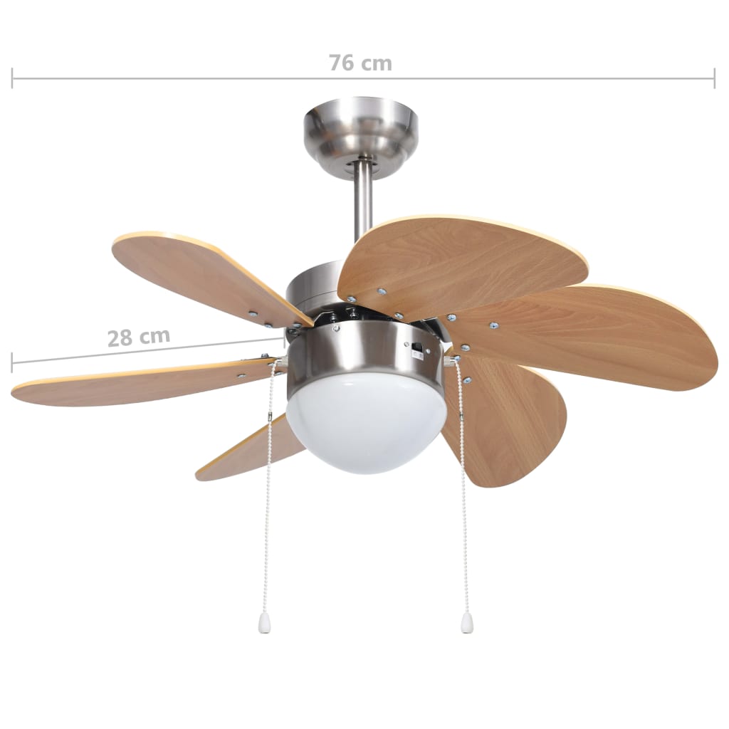 Ventilateur de plafond avec lampe 76 cm marron clair