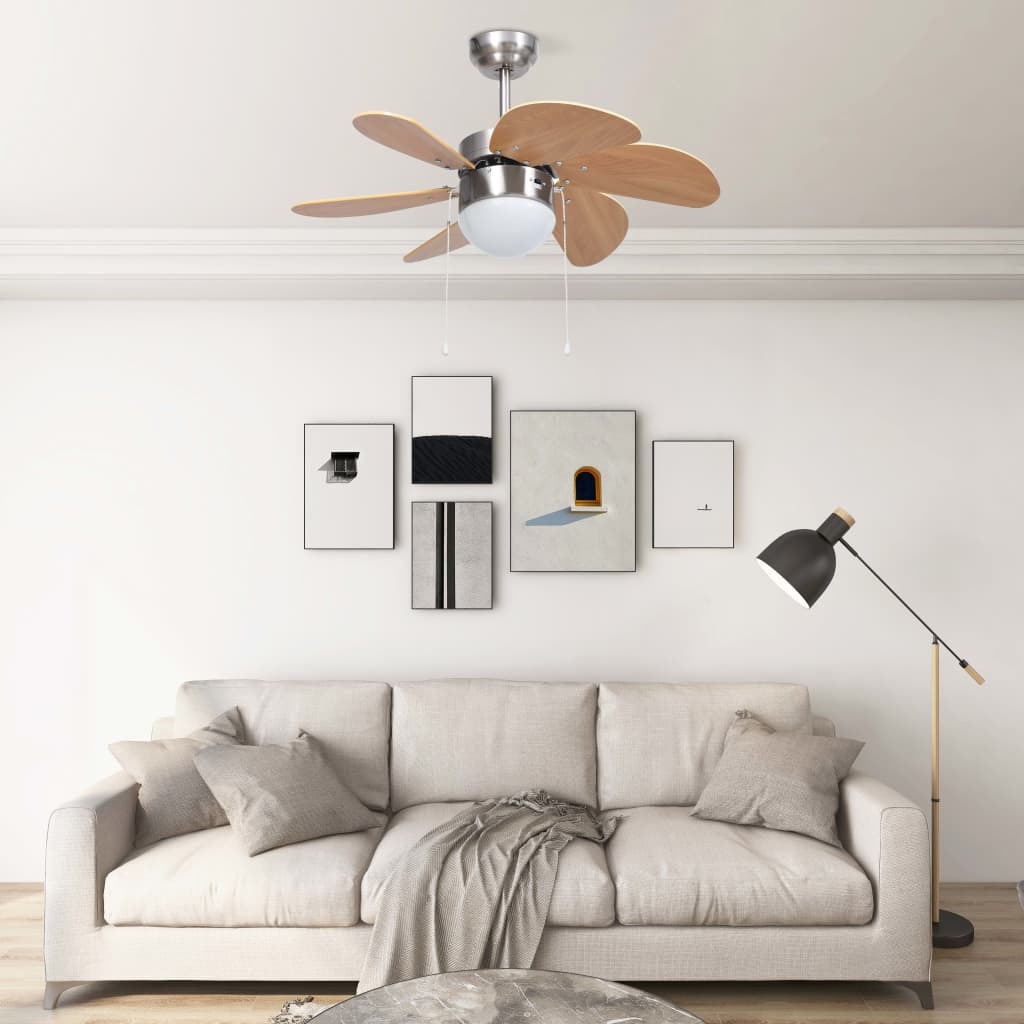 Ventilateur de plafond avec lampe 76 cm marron clair