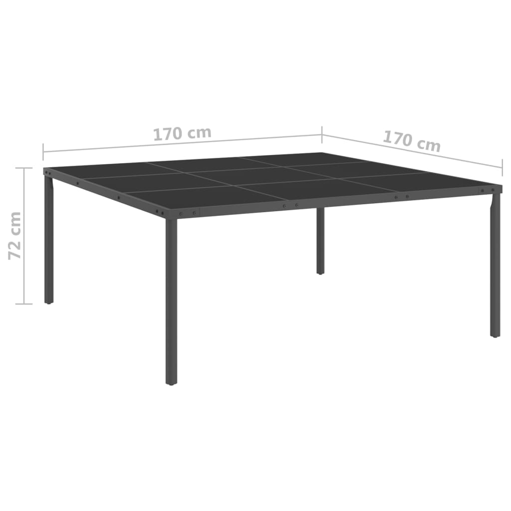 Garten-Esstisch Anthrazit 170x170x72 cm Stahl und Glas