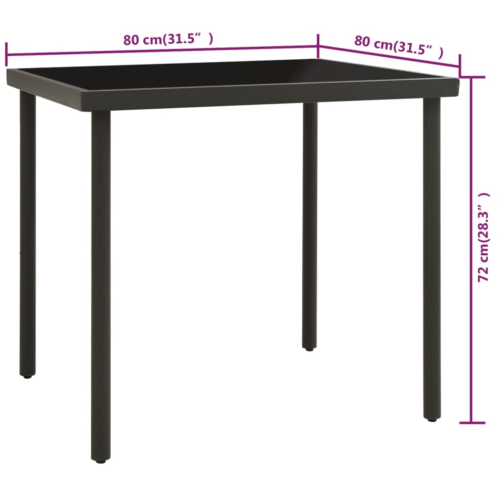 Garten-Esstisch Anthrazit 80x80x72 cm Glas und Stahl