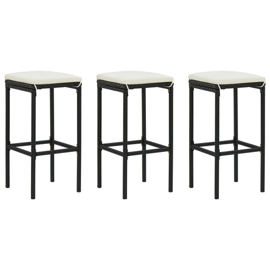 Barhocker mit Kissen 3 Stk. Schwarz Poly Rattan