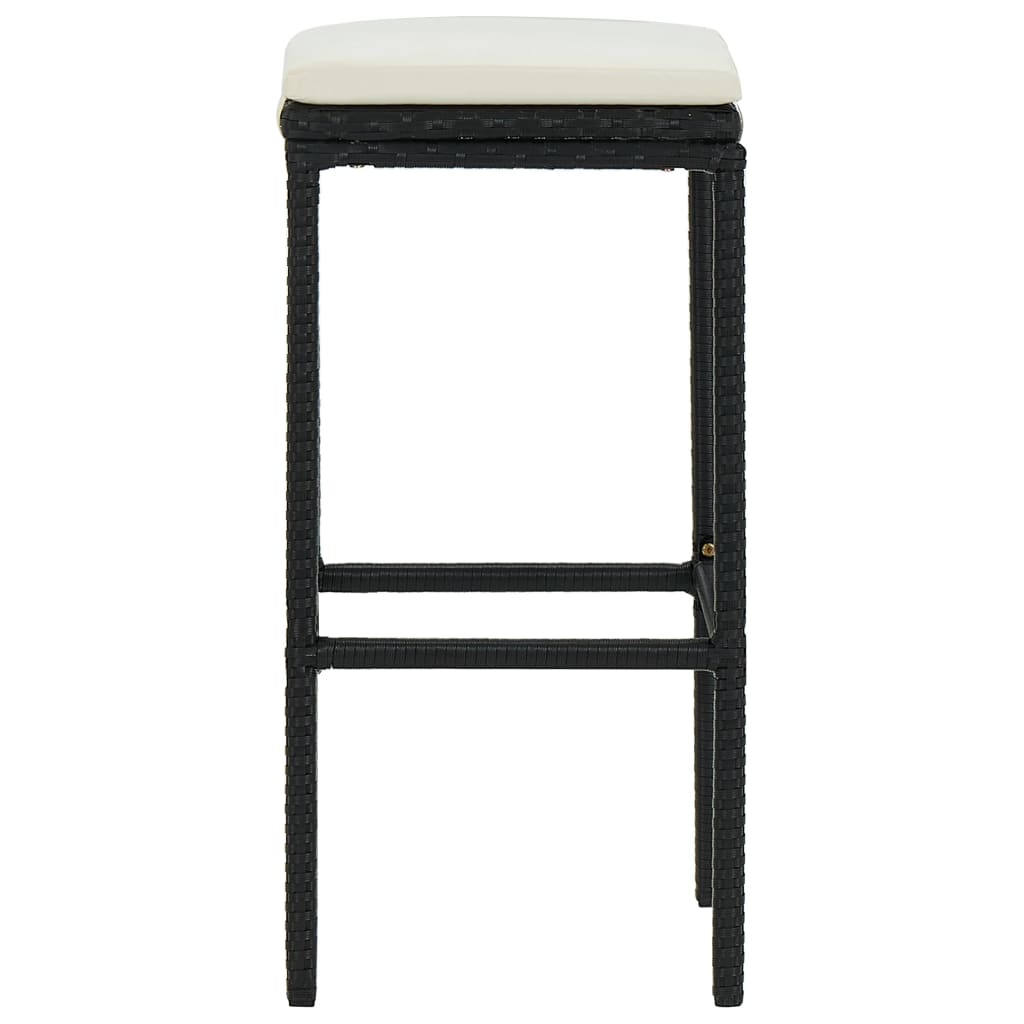 Barhocker mit Kissen 3 Stk. Schwarz Poly Rattan