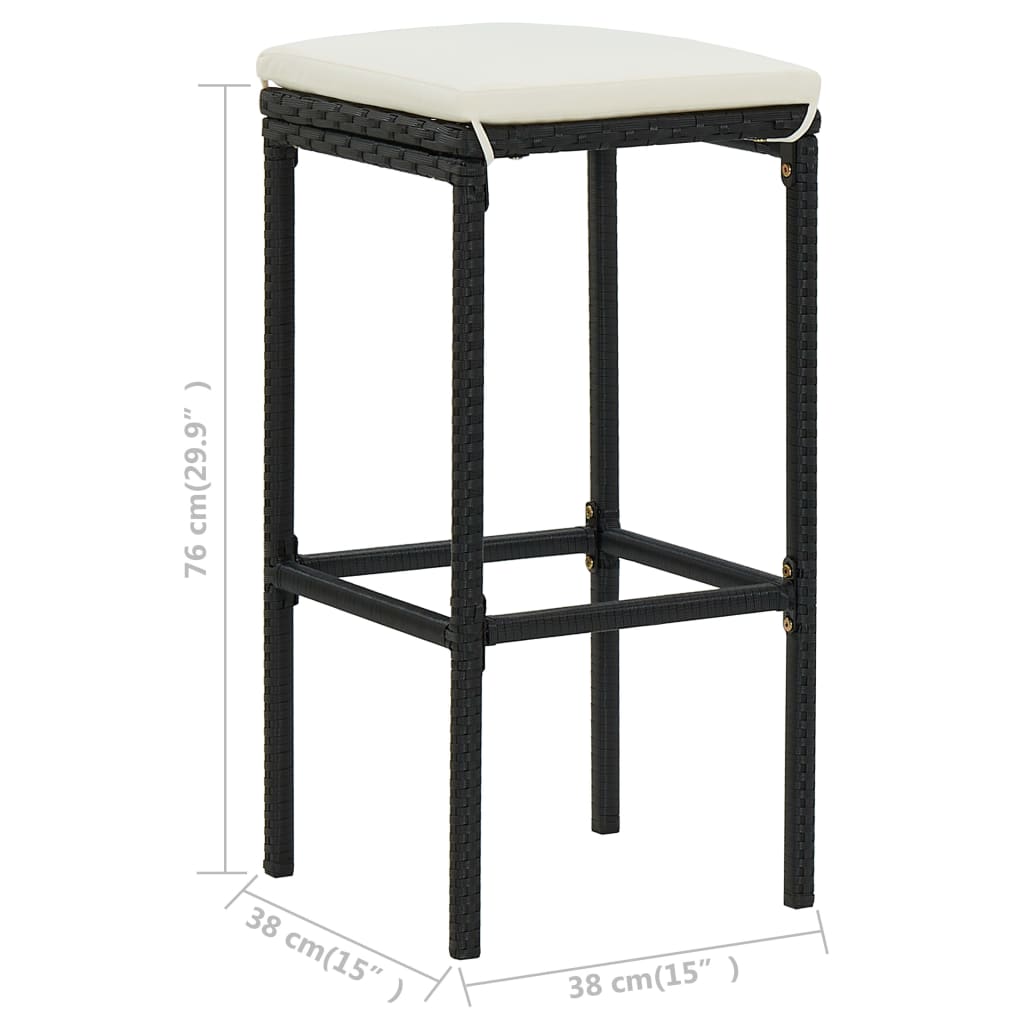 Barhocker mit Kissen 3 Stk. Schwarz Poly Rattan