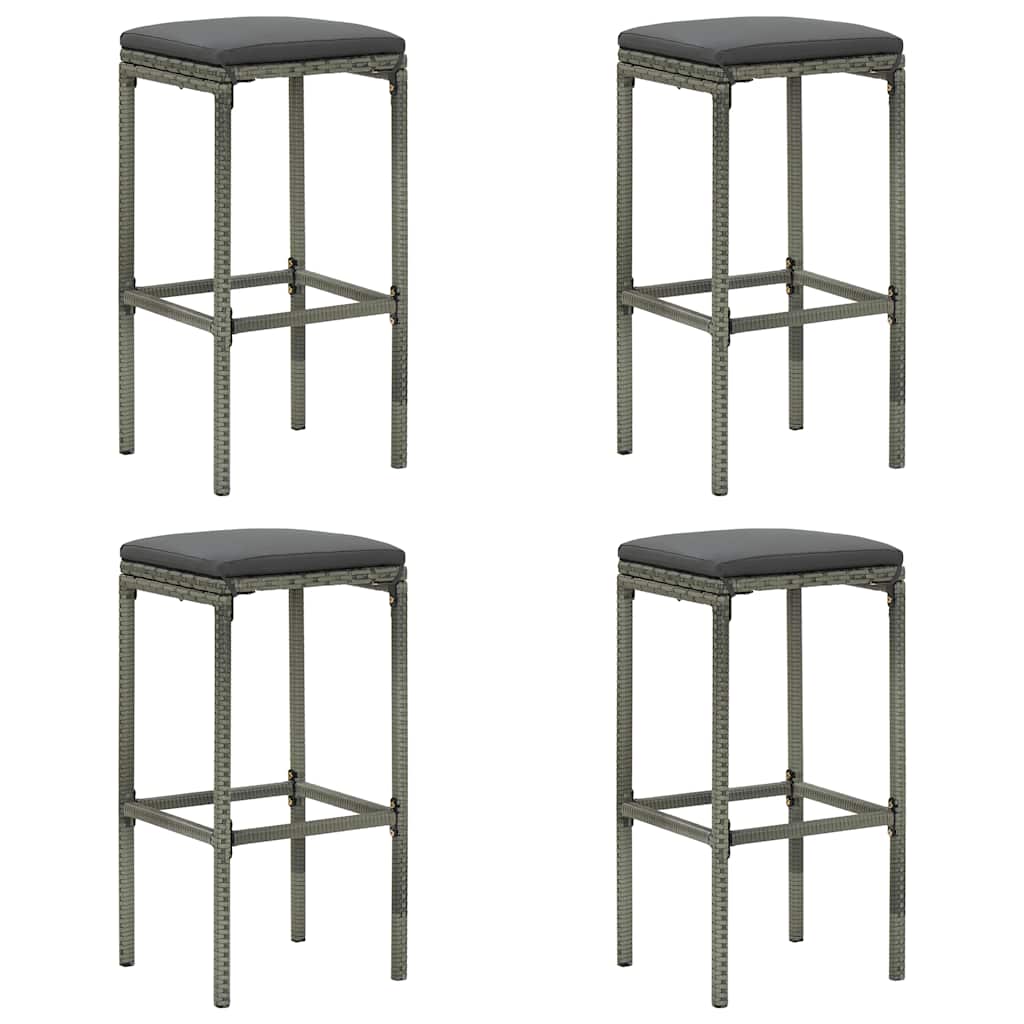 Barhocker mit Kissen 4 Stk. Grau Poly Rattan