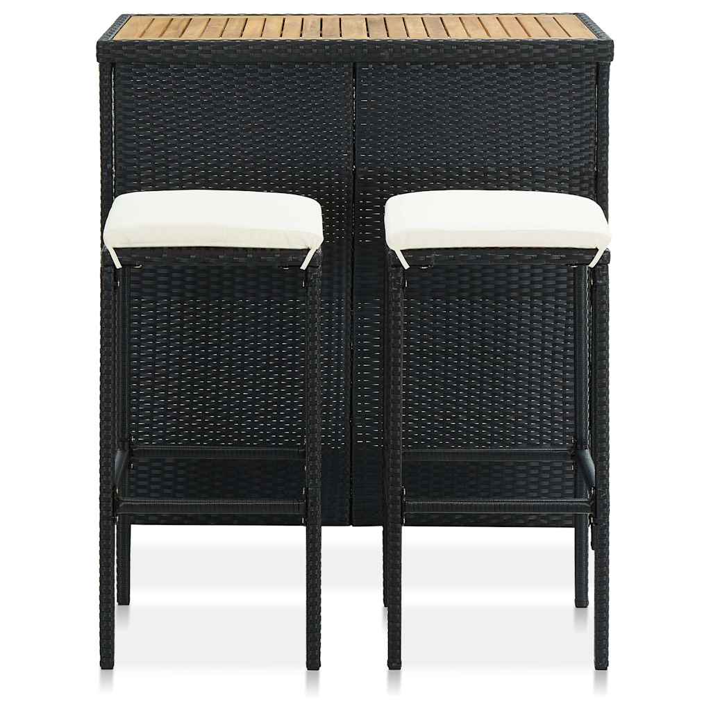3-tlg. Bar-Set Poly Rattan Schwarz