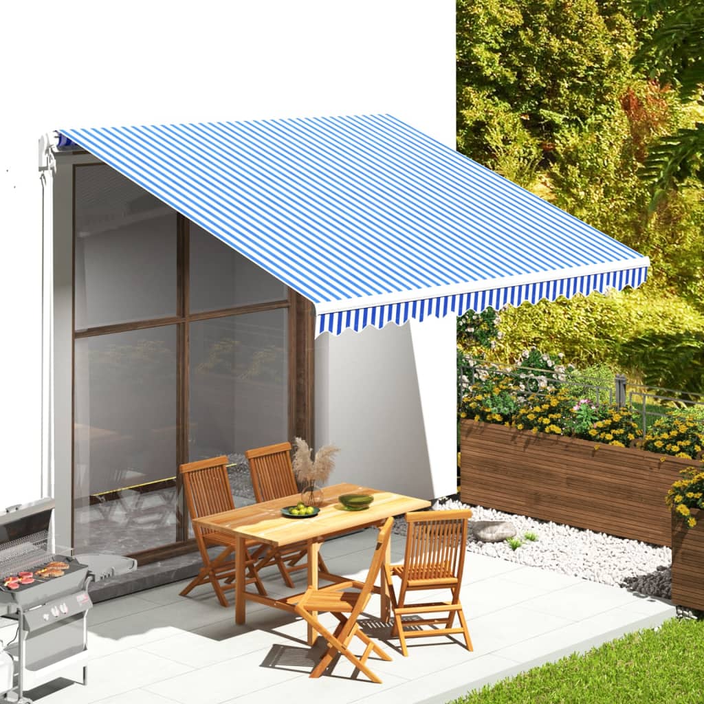 Ersatzstoff für Markise Blau und Weiß 400x350 cm Polyester