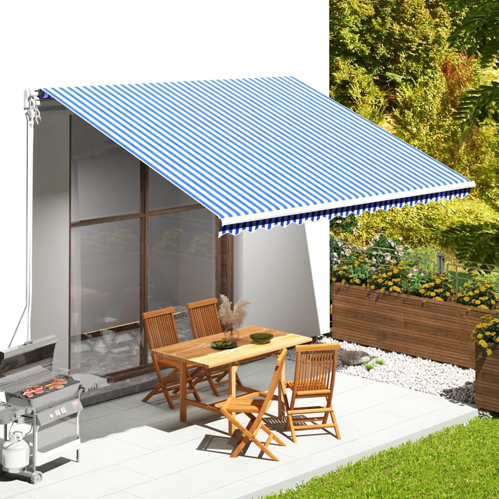 Ersatzstoff für Markise Blau und Weiß 450x350 cm Polyester