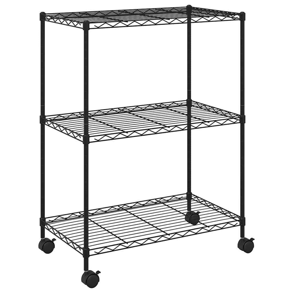 Lagerregal mit 3 Böden und Rollen 60x35x81 cm Schwarz 150 kg