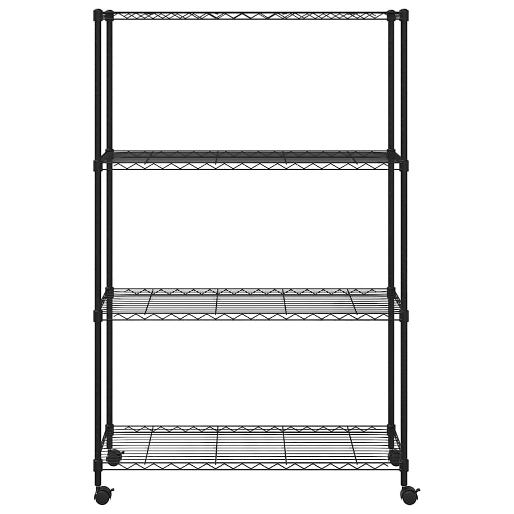 Lagerregal mit 4 Böden und Rollen 90x35x142 cm Schwarz 200 kg